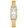 Vintage Gedi rectangular gold mesh strap quartz watch with dual time zone display - Gold White (Herringbone Mesh)