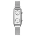 Gedi women's vintage silver square watch featuring dual time zone dials and elegant mesh band - Silver White (Mesh Band)