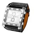 Reloj deportivo militar cuadrado WoMage para hombre con correa de cuero negro y esfera blanca - Correa Negra Esfera Blanca