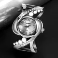 Orologio al quarzo CANSNOW argento elegante con strass scintillanti per donne - Bianco