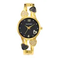 Elegante orologio a bracciale dorato a cuore da donna con quadrante nero e strass. - Oro Nero (ogyawatch)