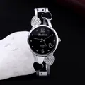 Elegante orologio da polso a forma di cuore in argento con quadrante nero da donna - Nero (XinHua)
