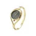 Vista macro detallada del diseño del brazalete dorado y la esfera gris del reloj CUSSI - Estilo Brazalete Hueco Abierto / Dorado Hueco (Esfera Gris Oscuro)