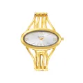 Primo piano di un orologio da polso a cerchio da donna dorato con quadrante ovale marquise - Design Ovale / Oro (Quadrante Ovale Bianco Argento)