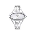 Vista dettagliata dell'elegante orologio al quarzo Ogyawatch argento con quadrante ovale - Design Ovale / Argento (Quadrante Ovale Bianco)