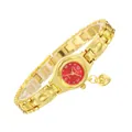 Vista dettagliata di un orologio da donna dorato con quadrante rosso e ciondolo a cuore - Oro Rosso-Numeri Parziali