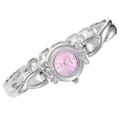 Gros plan détaillé d'une montre à quartz argentée pour femme avec bracelet croisé et cadran rose - Argent Violet