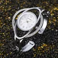 Orologio a bracciale rigido elegante argento con strass, quadrante bianco e quarzo - Argento Bianco