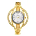 Vista dettagliata dell'orologio rigido ogyawatch color oro con strass - Stile Cornice Traforata Quadrata / Oro (Quadrante Quadrato Bianco Argento)