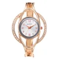 Vista dettagliata dell'orologio a bracciale ogyawatch oro rosa con lunetta in cristallo - Stile Zirconia Rotonda / Oro Rosa (Quadrante Rotondo Grigio Argento)