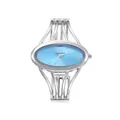 Elegante orologio da donna a bracciale in argento con vivace quadrante ovale blu cielo - Design Ovale / Argento (Quadrante Ovale Blu)