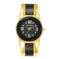 Primo piano del quadrante dell'orologio a bracciale nero e oro dal design curato - Oro Nero