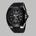 Detailed view of V6 men's fashion watch with black silicone strap and chronograph dial - Black