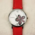 Elegante orologio al quarzo da donna con cinturino in pelle rossa e quadrante con fiori - Cinturino Rosso Quadrante Bianco Fiore Rosso
