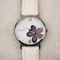 Elegante orologio al quarzo YAZOLE da donna con cinturino in pelle bianca e quadrante floreale - Cinturino Bianco Quadrante Bianco Fiore Rosso