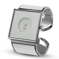 Orologio da polso rigido quadrato argento da donna con movimento al quarzo e cristalli - Stile Bracciale Aperto Quadrato (370) / Bianco