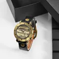 Orologio uomo WoMaGe con quadrante a note musicali e cinturino in pelle - Nero