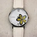 Elegante orologio al quarzo da donna con quadrante a fiori e cinturino bianco - Cinturino Bianco Quadrante Bianco Fiore d'Oro