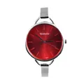 Elegante orologio da donna con cinturino in maglia argento e grande quadrante rosso sole - Rosso