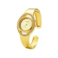 Vista dettagliata dell'orologio a bracciale dorato con lunetta in strass e CANSNOW - Tutto Oro