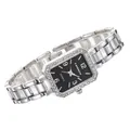 Dettaglio dell'orologio al quarzo quadrato argento da donna con lunetta di strass - Argento Nero