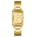 Elegante orologio al quarzo rettangolare da uomo in acciaio dorato lucido - Cinturino Oro Quadrante Oro Lancette Oro