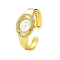 Vista dettagliata dell'orologio rigido dorato CANSNOW con quadrante ovale e cristalli - Oro Bianco