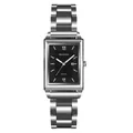 Orologio al quarzo da uomo classico argento con quadrante quadrato nero e cinturino - Cinturino Argento Quadrante Nero Lancette Argento