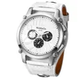 Orologio WoMaGe uomo punk hip-hop con cinturino in pelle bianca e grande quadrante argento - Bianco