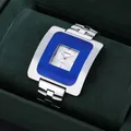 Dettaglio dell'orologio al quarzo vintage CANSNOW con quadrante quadrato e cinturino argento - Cinturino Argento Quadrante Blu