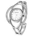 Vista dettagliata dell'elegante orologio a bracciale in argento con strass e logo CANSNOW. - Argento Bianco (WAT2419)