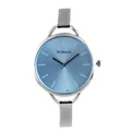 Orologio da donna con grande quadrante blu soleil e cinturino a maglia in lega argentata - Celeste