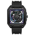 Mark Fairwhale men's skeleton automatic mechanical watch with square black case design - Blue Dial Black Strap (FW-6320-R1)