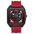 Mark Fairwhale skeleton automatic mechanical men's watch with red rubber strap - Red Dial Red Strap (FW-6320-R4)