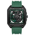 Mark Fairwhale skeleton automatic watch with black square case and green strap - Green Dial Green Strap (FW-6320-R3)