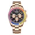 Mark Fairwhale automatic mechanical watch with rainbow gemstone bezel and rose gold band - Rose Gold Style (FW-6009-S2) / Rose Gold