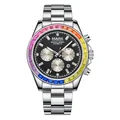 Mark Fairwhale mechanical watch with rainbow crystal bezel and silver steel strap - Silver Style (FW-6009-S1) / Silver