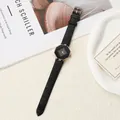 Detail shot of a fashion octagonal women's quartz watch with black leather strap - Black