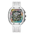 Mark Fairwhale white tonneau quartz watch featuring a rainbow gradient dial and sub-dials - White (FW-5001-R1)