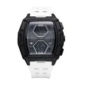 Montre numérique de sport tonneau Mark Fairwhale avec bracelet blanc et boîtier noir - Style Numérique Tonneau / FW-4480-R1 (Noir et Blanc)