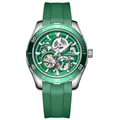 Professional Mark Fairwhale men's skeleton mechanical watch with green diver strap - Silver Case Green Dial Green Silicone Strap (FW-6420-R1)