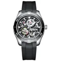 Mark Fairwhale luxury skeleton mechanical watch for men with black silicone strap - Silver Case Black Dial Black Silicone Strap (FW-6420-R2)