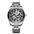 Silver Mark Fairwhale skeleton automatic mechanical watch for men with steel band - Silver Case Black Dial Steel Strap (FW-6420-S2)
