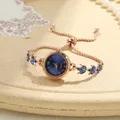 Elegant rose gold women's watch with blue leaf crystal bracelet and adjustable strap - Clover Stretch Bracelet Watch (Blue Dial) / Blue