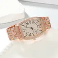 Rose gold luxury women's quartz watch with a full diamond studded tonneau dial - Band: 15.5*2.2cm, Dial: 3.7*4.1cm / Rose Gold