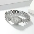 Elegant silver oval women's quartz watch with full rhinestone pave bracelet design - Band: 21*1.2cm, Dial: 2.2*3cm / Silver