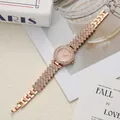 Detailed shot of rose gold starry sky ladies watch with full rhinestone bracelet link strap - Rose Gold
