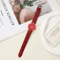 Fashionable women's quartz watch with red octagonal face and crocodile pattern leather strap - Red