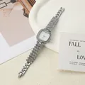 Detailed view of luxury silver rhinestone square quartz bracelet watch for women - Silver