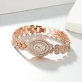 Close-up of rose gold oval ladies' watch featuring sparkling rhinestone embellishments - Band: 21*1.2cm, Dial: 2.2*3cm / Rose Gold